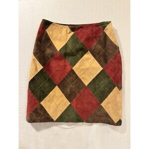Lord & Taylor Women Suede Leather Checker Patch Skirt Sz Petite 8P Fall ColorVTG